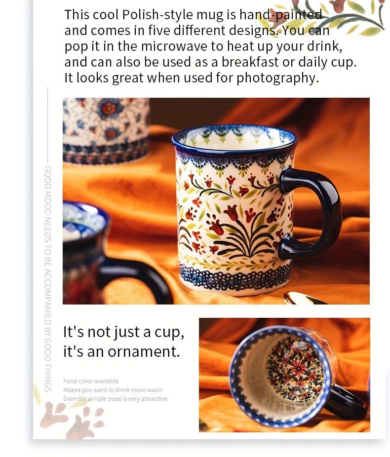 Hand-Painted Floral Ceramic Coffee Mug with Handle - Microwave Safe, Insulated for Hot & Cold Drinks, Perfect for Summer & Winter Beverages, Ideal Gift for Christmas, Weddings, Birthdays, Valentine's Day