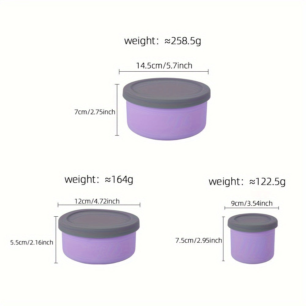 3pcs, Silicone Round Bento Box Lunch Box, Storage Leak Proof Dinner Container Silicone Microwave Bowl, Food Grade Leak Proof Silicone Lunch Box, Silicone Bento Lunch Box With Sauce Container, Back To School Supplies, Home Off
