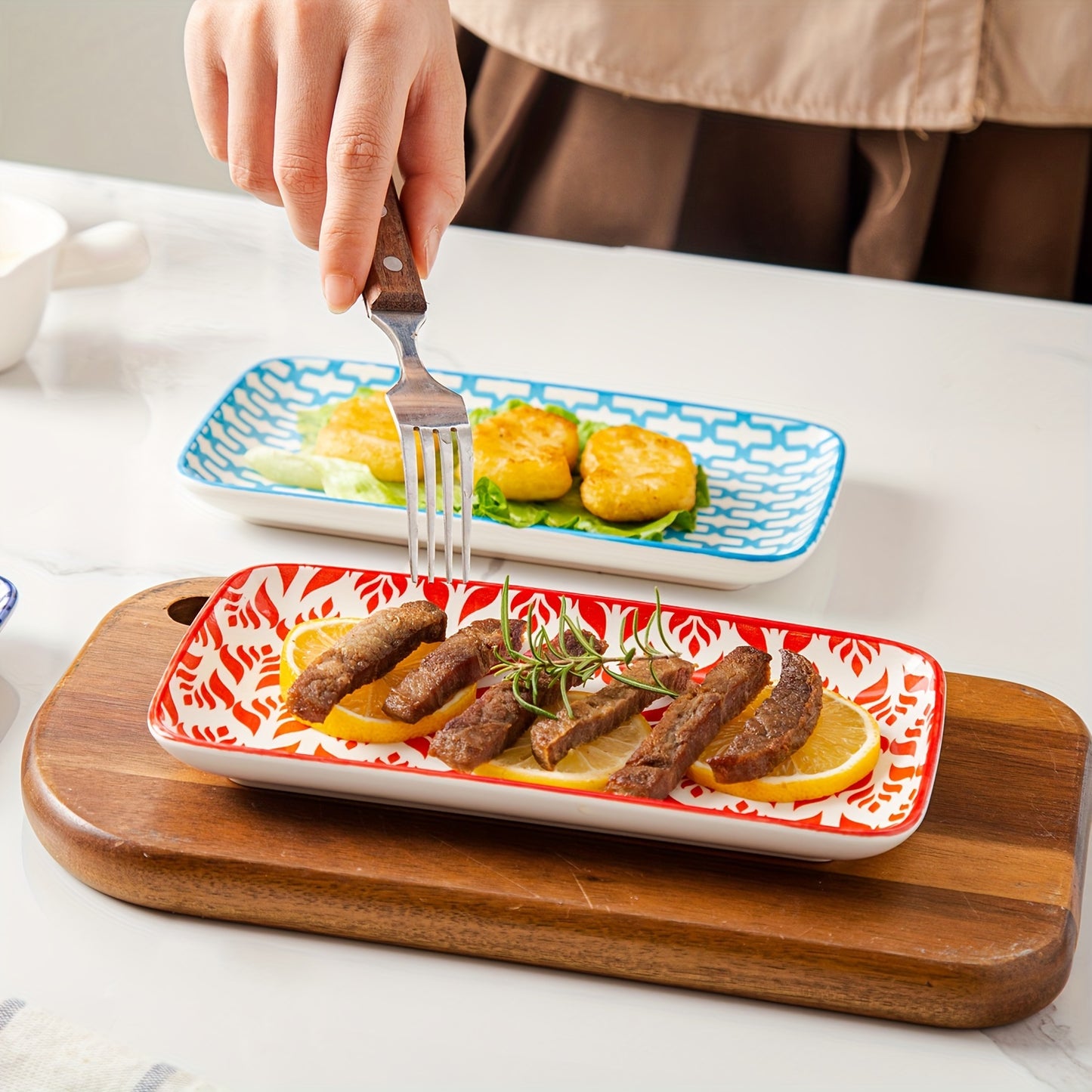 6pcs, Cerkik Rectangle Serving Plates Set, 8 Inch, Rectangular Ceramic Dinner Appetizer Dishes, Porcelain Platter For Sushi, Salad, Dessert, Pasta, Oven Microwave Dishwasher Safe, Valentine'S Day, Christmas, Weddings, Vintage