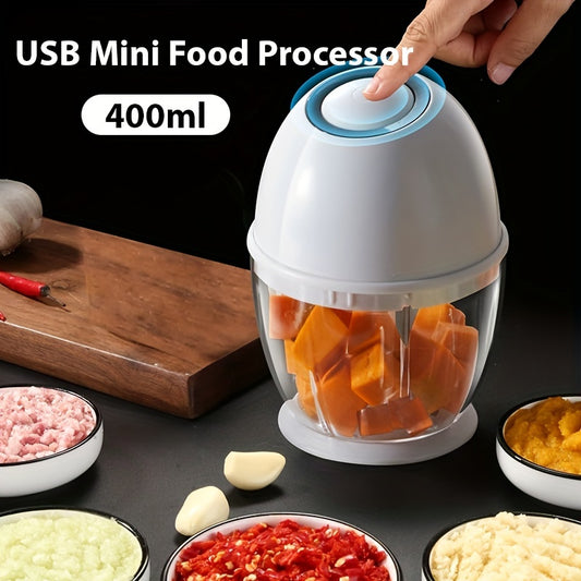 Electric Garlic Chopper, Mini Portable Veggie Chopper, 400ML Garlic Grinder Masher Onion Chopper, Blender To Vegetable, Wireless Food Processor For Ginger, Chili, Fruit, Meat - Stainless Steel Blades - Easy to Clean - Perfect