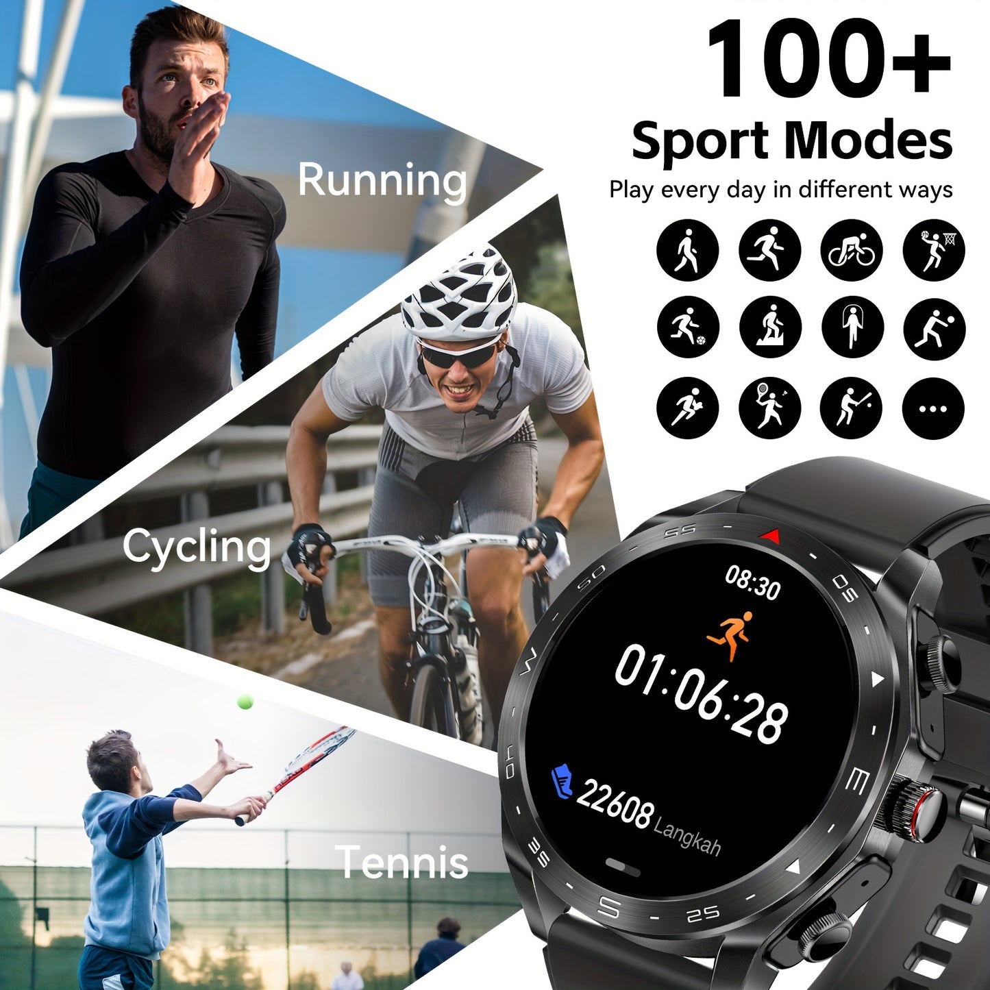 EIGIIS Mens Smart Watch, 1.52 Inch Full Touch Screen Smart Watches, TWS Full In-Ear Wearing Headphones, 400mAh Large Capacity Batteries, Make/Answer Call, Information Reminder, Multifunctional Smartwatch For Phone And Android