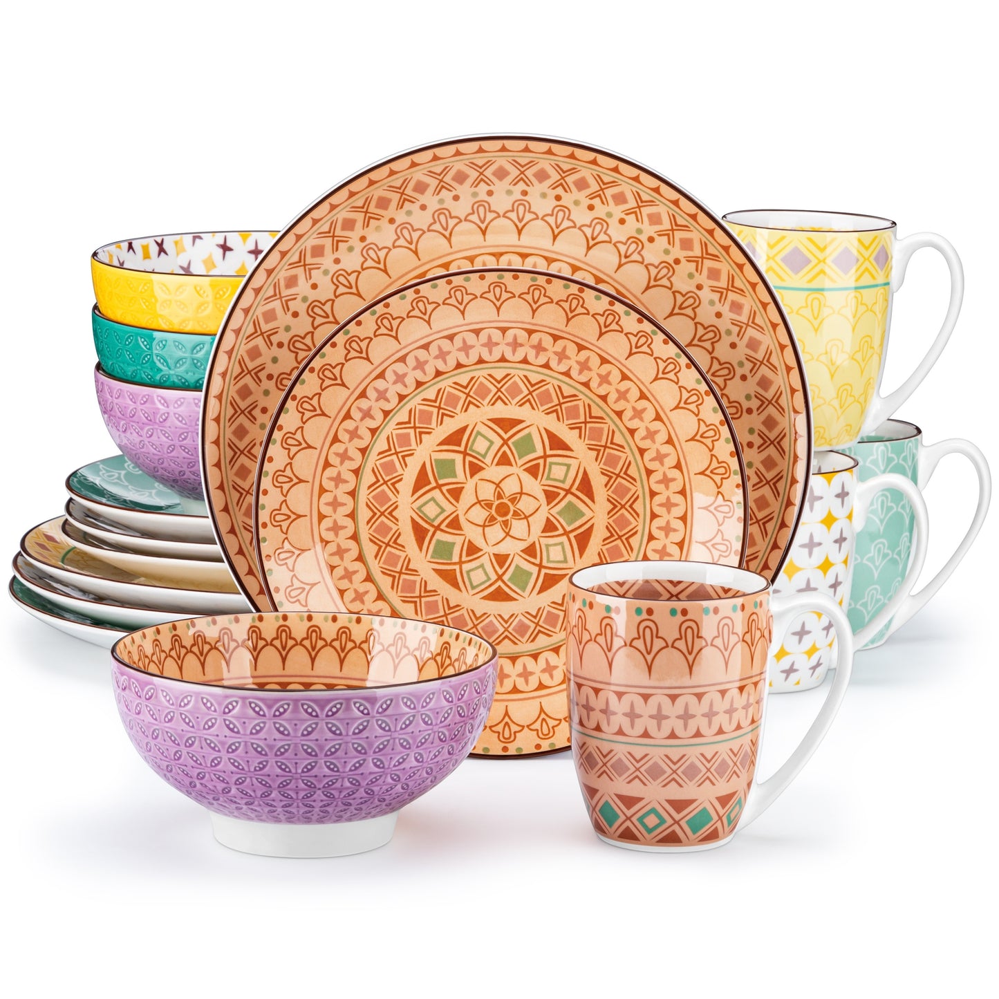 Exquisite Japanese Style Porcelain Dinnerware Set - 16 Pcs for 4, Including Plates & Bowls - Premium Quality, Microwave & Dishwasher Safe, Effortless Elegance for Your Dining Experience