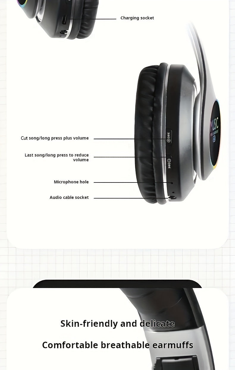Wireless Noise Cancelling Headphones, Wireless Earbuds with Deep Bass, Lightweight Foldable Headphones with Built-in Microphone, for Work Laptops, Mobile Phones, On-head Gaming Headphones, Compatible with Android/iOS, Father'