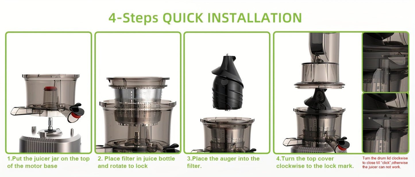 BPA FREE Wide Chute BioloMix Slow Masticating Juicer, Cold Press Juicer Blender Fit Whole Fruit and Vegetable
