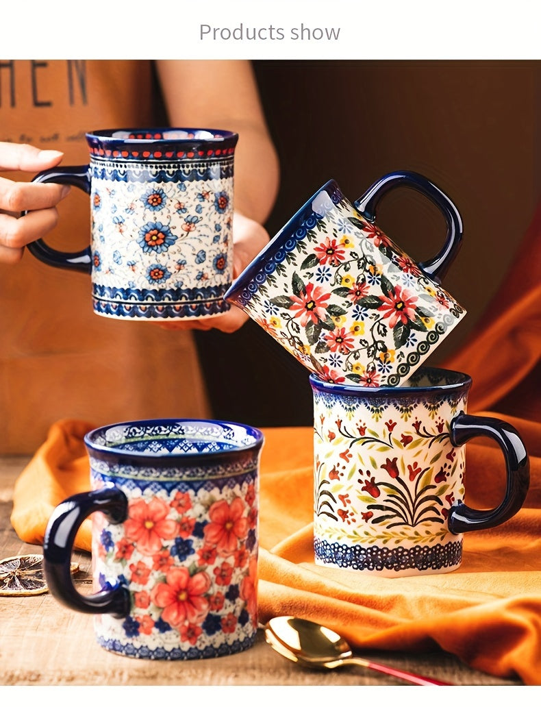 Hand-Painted Floral Ceramic Coffee Mug with Handle - Microwave Safe, Insulated for Hot & Cold Drinks, Perfect for Summer & Winter Beverages, Ideal Gift for Christmas, Weddings, Birthdays, Valentine's Day