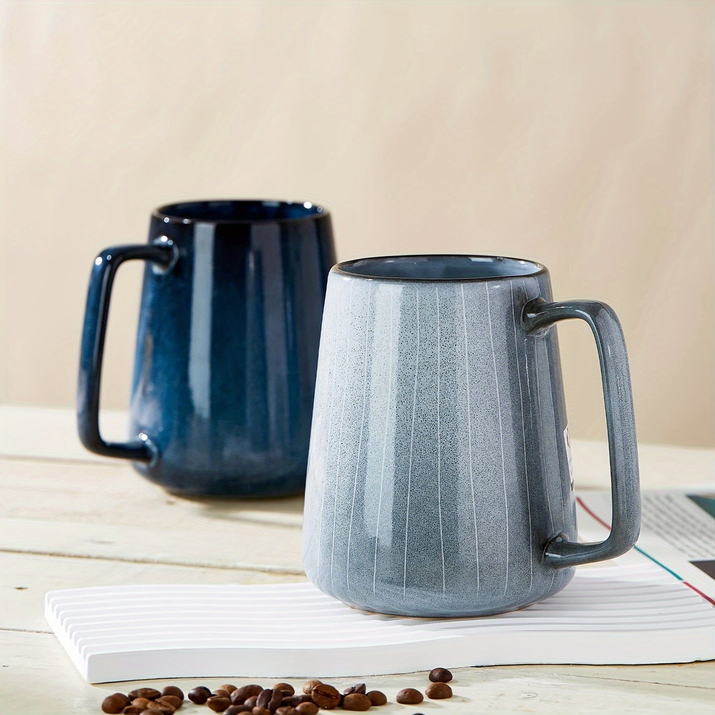 1pc 24 oz Ceramic Coffee Mug with Large Handle Microwave and Dishwasher Safe, Easy-Grip Office and Home Tea Cup  No Assembly Required, Without Additional Components grey