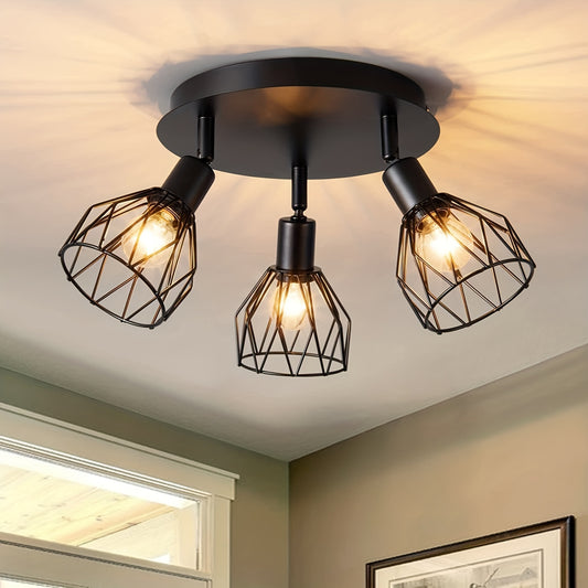 Kitchen Lamp Ceiling Type, Three Light Multi-directional Rotation Black Iron Lampshade, For Kitchen Farmhouse, Restaurant, Porch, Corridor, Etc. (excluding E14 Light Bulb)