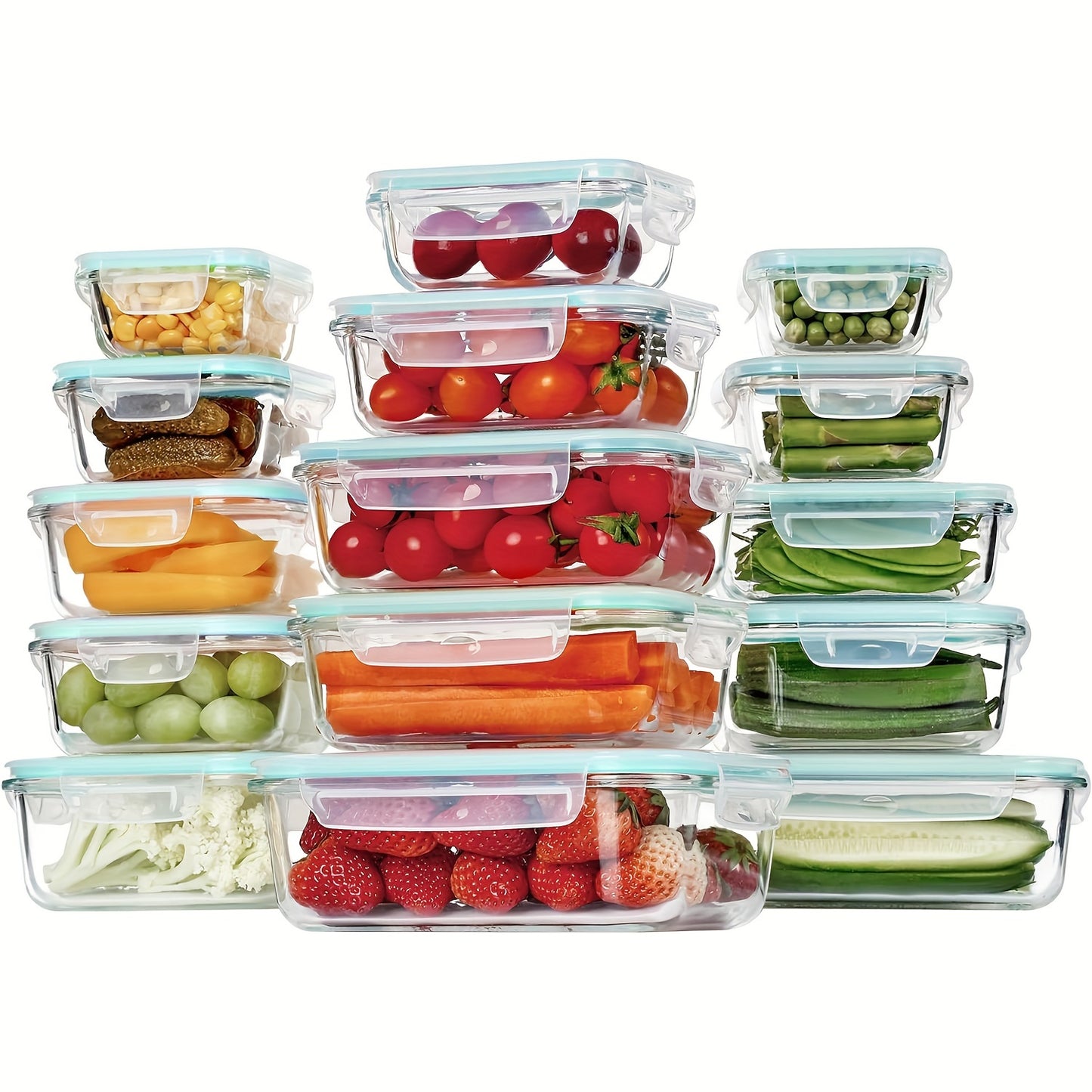 15pcs Glass Food Storage Containers with Leak-Proof Lids - BPA-Free, Stackable Meal Prep Boxes in Various Sizes for Fruits, Vegetables, Salads & More - Microwave, Oven, Freezer Safe, Dishwasher Friendly