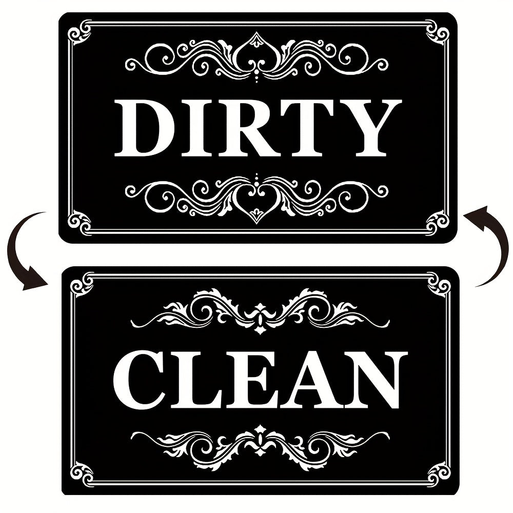 1pc Dishwasher Magnet Clean Dirty Sign Positive And Reverse Indicator Sticker Fashion Universal Kitchen Dishwasher Refrigerator Magnet UV Craft Plus Soft Magnet For Kitchen Organizer Square Border Pattern Fridge Decorations