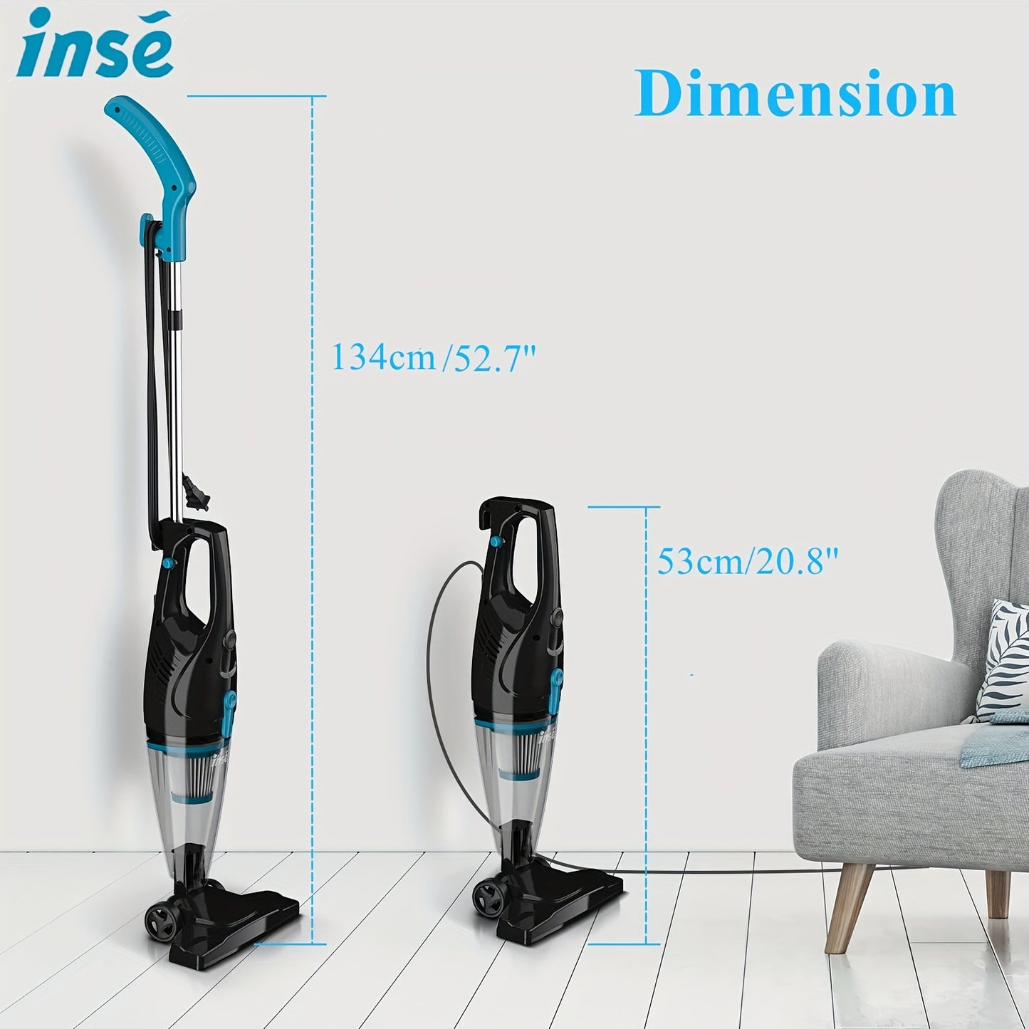 INSE R3s Corded Vacuum Cleaner, 400W High-Performance Motor, 16KPa Strong Suction, Lightweight Design with Advanced Filtration for Pet Hair & Dust, Includes 9 Accessories, Flexible ≥275.59inch Cable, Ergonomic Grip, Ideal f