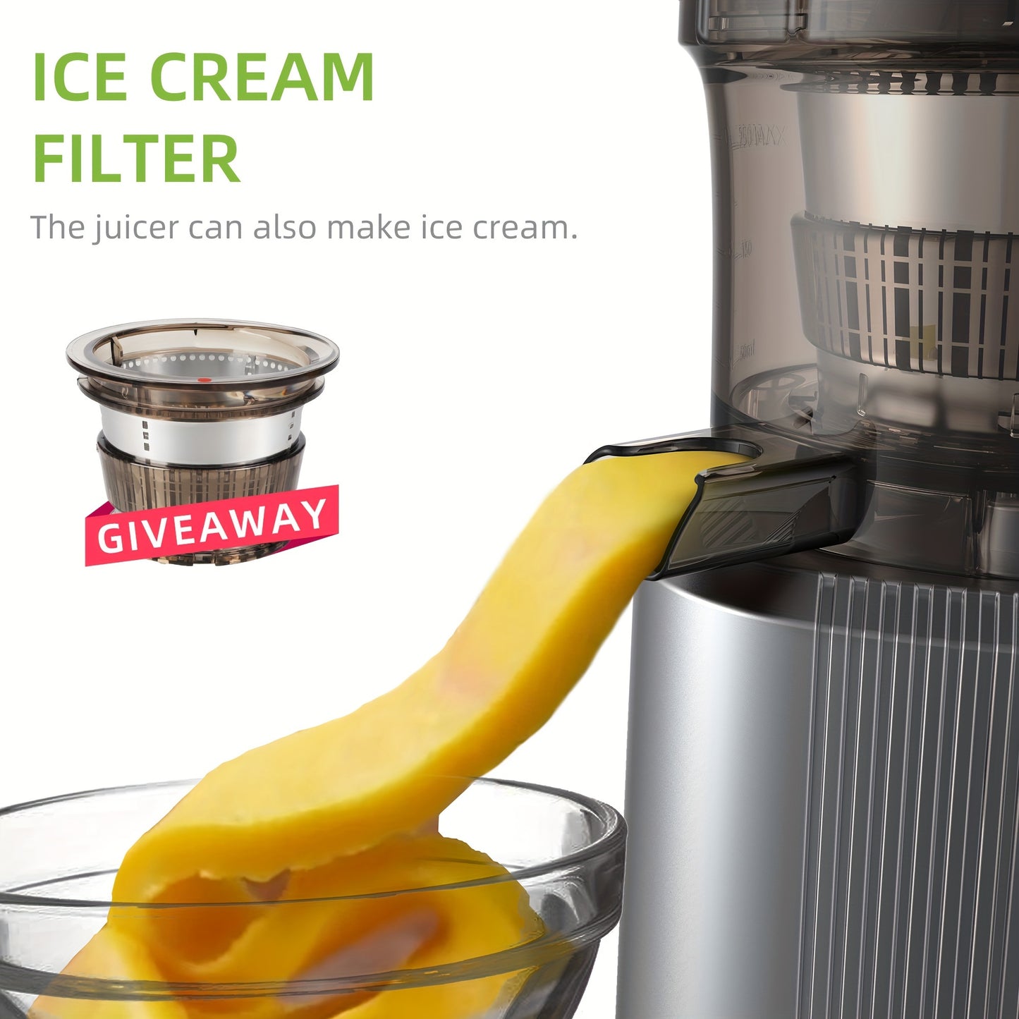 BPA FREE Wide Chute BioloMix Slow Masticating Juicer, Cold Press Juicer Blender Fit Whole Fruit and Vegetable