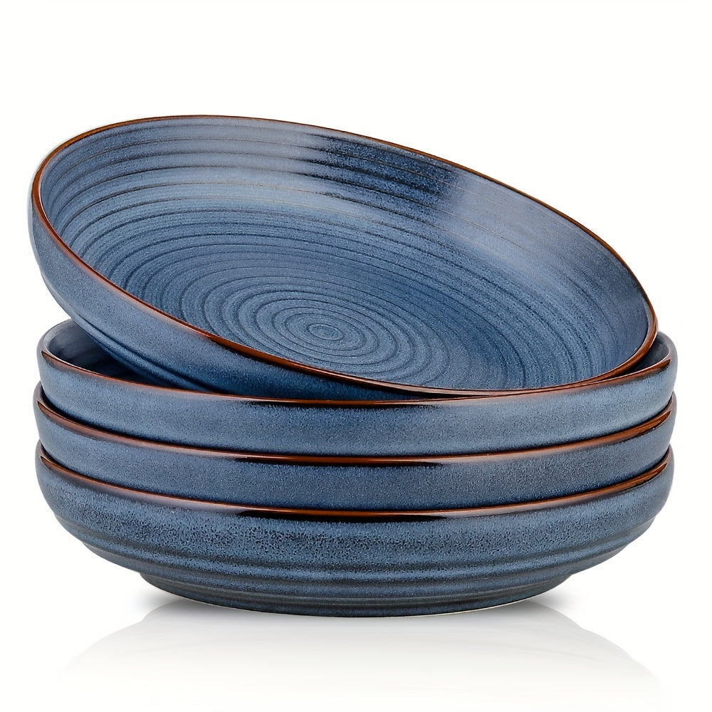 4pcs 9.2 Inch Large Pasta Bowls Set Of 4, 40oz Big Salad Bowl Set Of 4, Ceramic Plates Set, Shallow Bowls, Ceramic Bowls Set Microwave And Dishwasher Safe, Farmhouse Style HVH