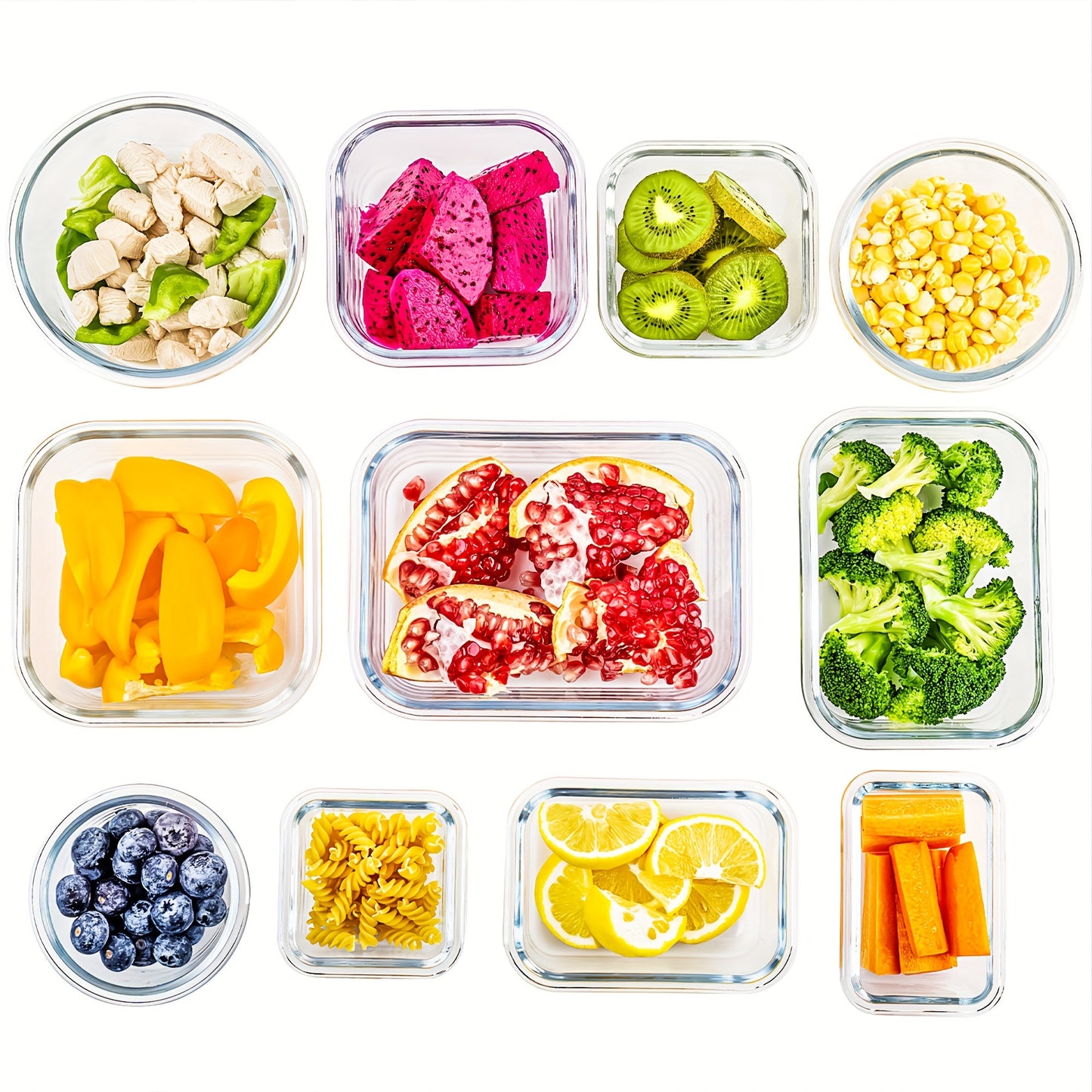 24-Piece Premium Glass Food Storage Containers Set - Airtight, Stackable, Microwave-Safe, and BPA-Free with Lids for Fresh Meal Prep and Leftovers - Space-Saving Design for Kitchen Organization