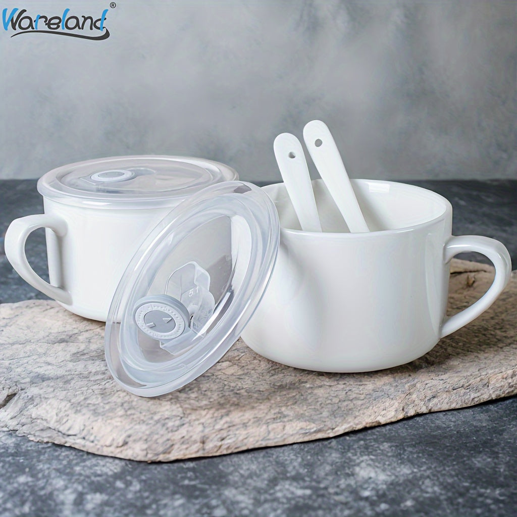 6pcs Ceramic Soup Bowls with Handles & Spoons, 30oz Large Ramen Bowls with Lids, Microwave Safe Noodle Bowls, Big Cereal Bowls for Oatmeal, Salad, Soup -Ideal Gift for Father's Day, Housewarming