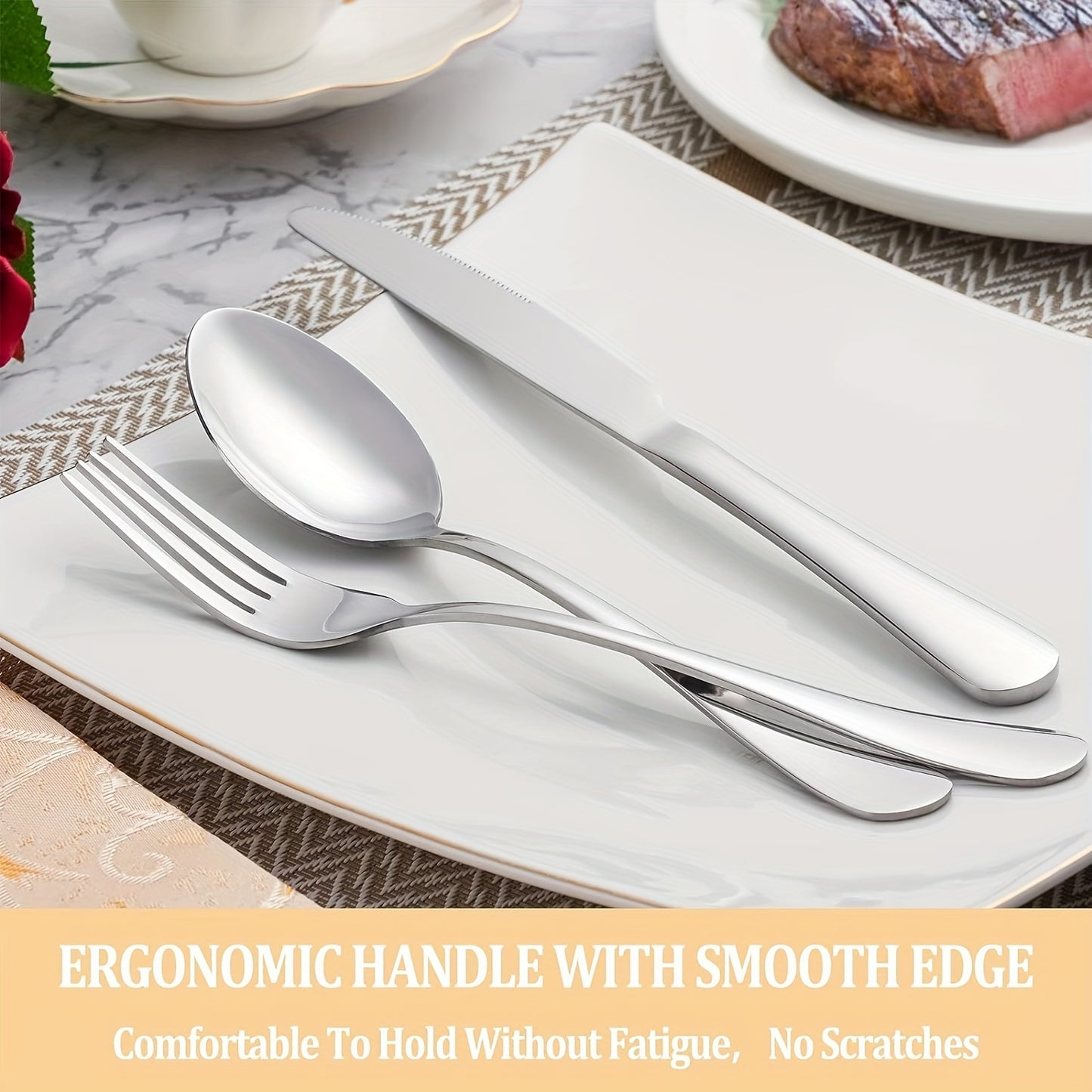 [30pcs Silverware Set Durable] 30pcs silverware set for 6 people, high-end stainless steel tableware set, mirror polished, durable household kitchen tableware set, including fork, knife and spoon set, dishwasher safe cleaning