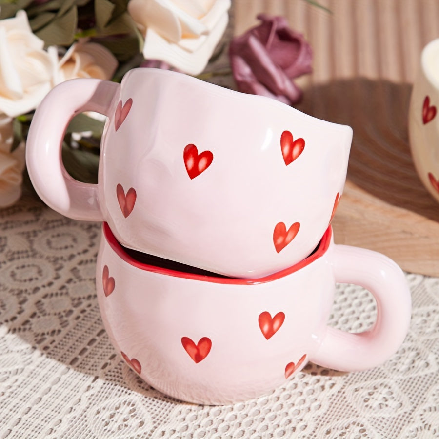 1pc Ceramic Coffee Mug with Red Heart Design, 7.4oz/220ml, Insulated, Reusable Cup for Latte, Tea, Milk - Machine Washable, Dishwasher & Microwave Safe for Home and Office Use, Coffee Cup