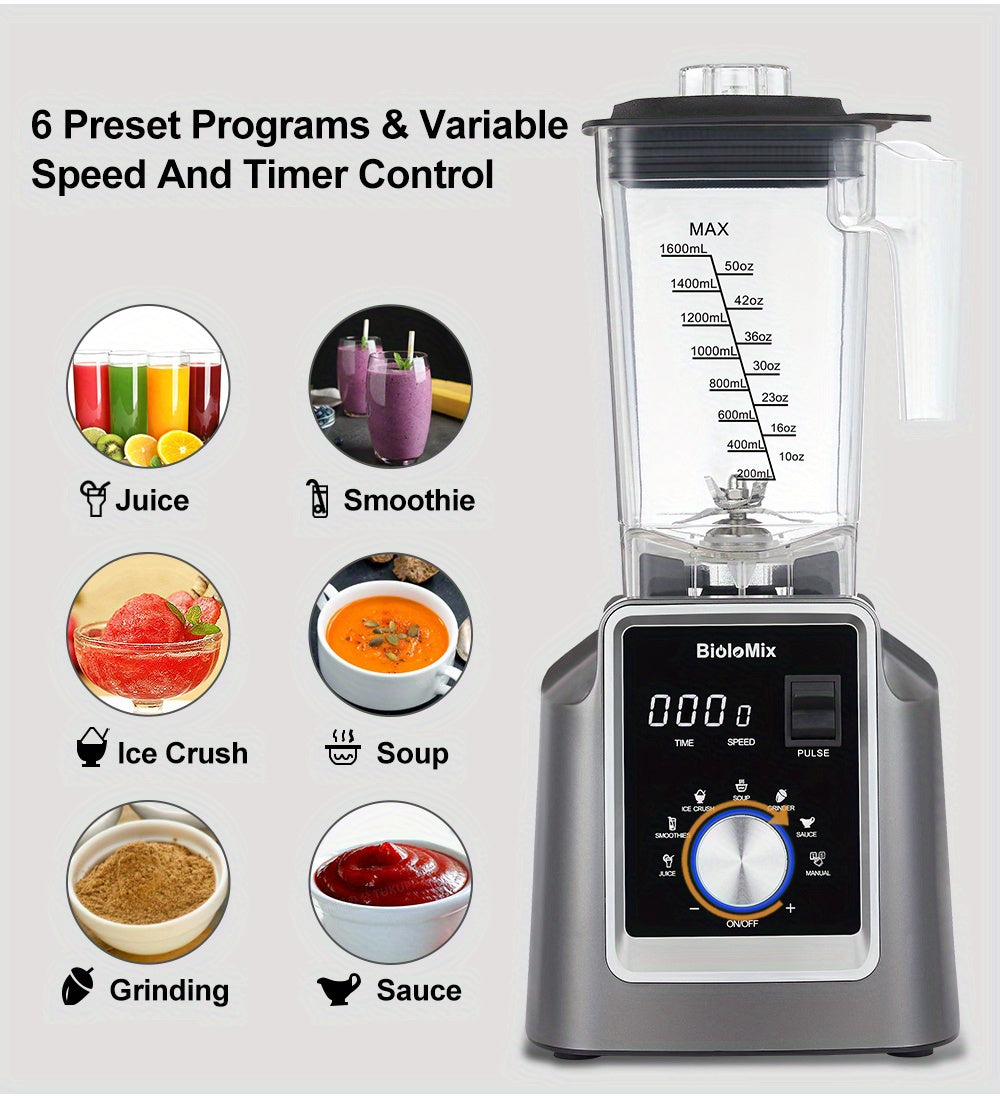 BioloMix 67.63oz Commercial Blender - Digital, BPA-Free, Automatic Program, Professional Mixer For Juicing, Food Processing, Ice Crushing, And Smoothie Making