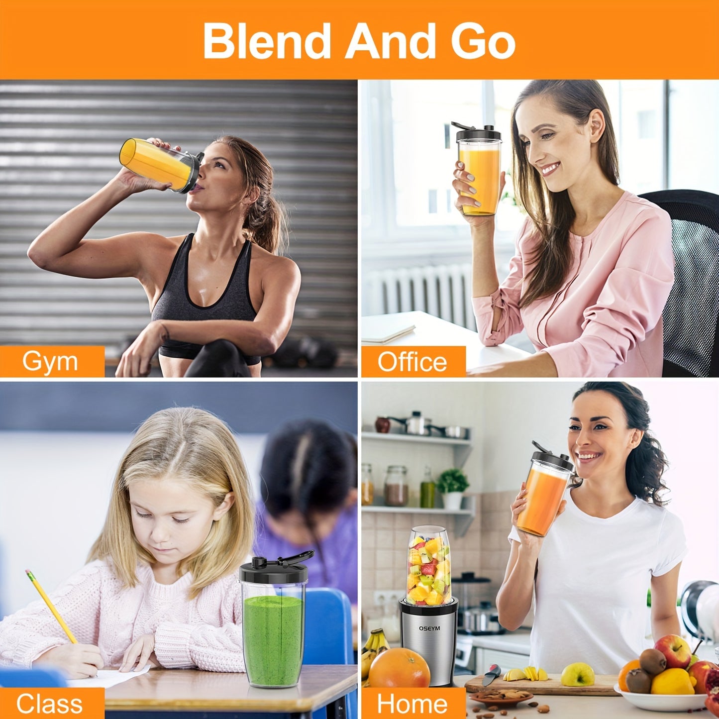 Portable Blender, Personal Size Blender for Shakes and Smoothies, Strong Cutting Power with Six Blades, 2*17Oz Juicer Cup for Sports, Travel