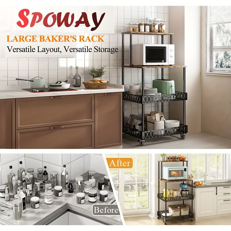 [Stainless Steel Microwave Stand] 4-Tier Stainless Steel Microwave Stand with Wheels - Versatile Kitchen & Restaurant Storage Solution