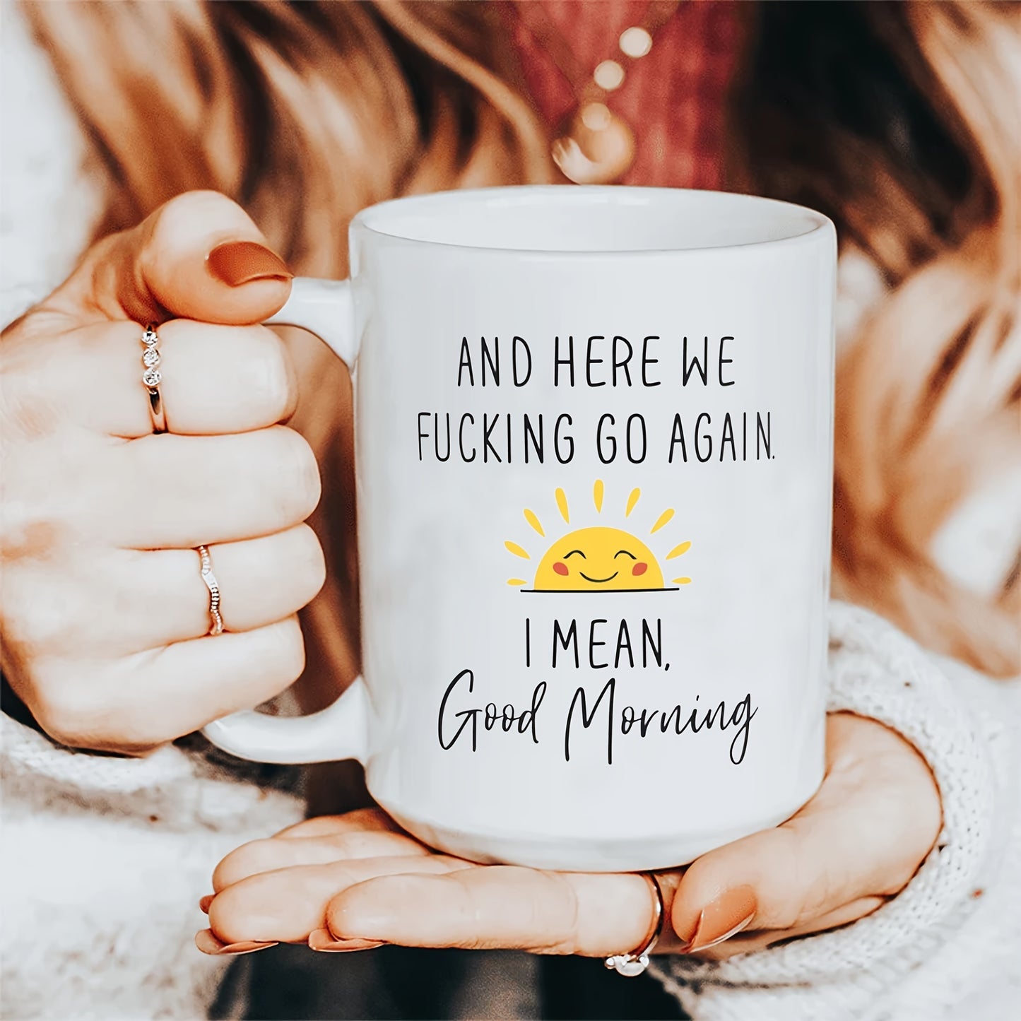 1pc 11oz/15oz Funny Ceramic Coffee Mug - Humorous "Here We Go Again" Quote, Colorful Design, Durable, Dishwasher and Microwave Safe, Ideal Birthday or Christmas Gift for Mom