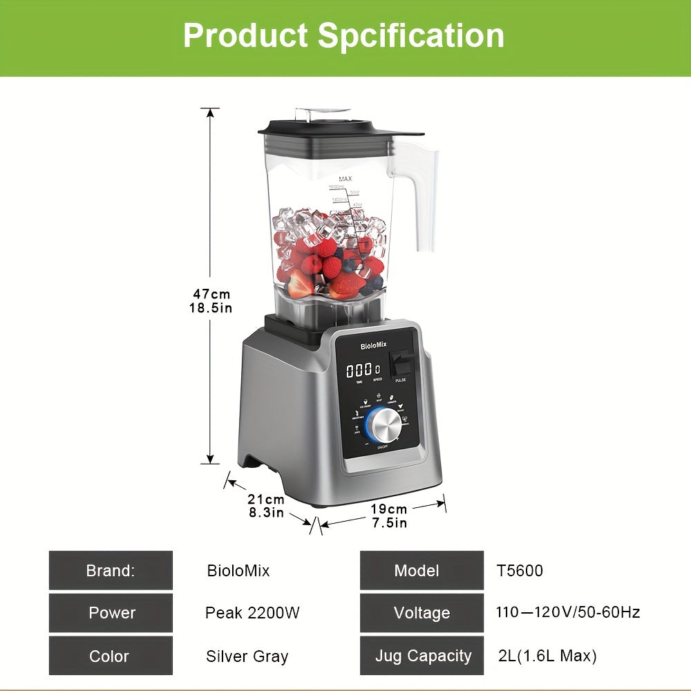 BioloMix 67.63oz Commercial Blender - Digital, BPA-Free, Automatic Program, Professional Mixer For Juicing, Food Processing, Ice Crushing, And Smoothie Making