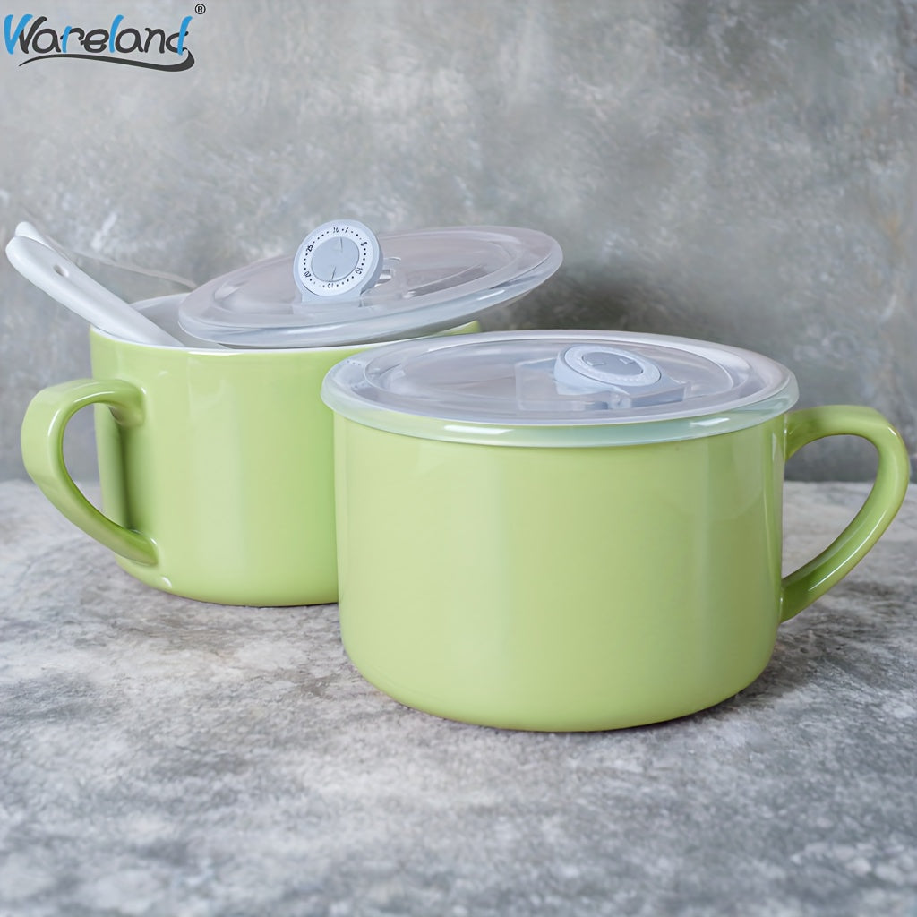 6pcs Ceramic Soup Bowls with Handles & Spoons, 30oz Large Ramen Bowls with Lids, Microwave Safe Noodle Bowls, Big Cereal Bowls for Oatmeal, Salad, Soup -Ideal Gift for Father's Day, Housewarming