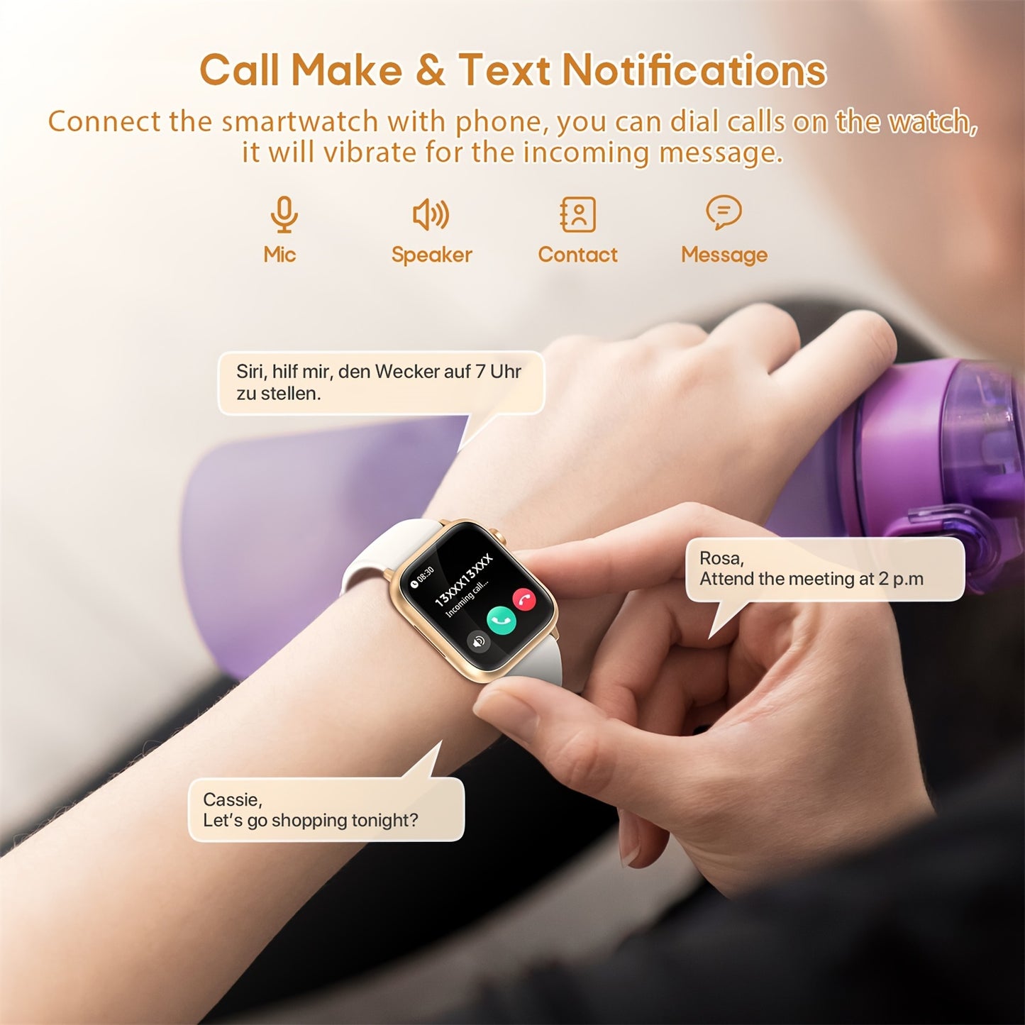 Women's Smart Watch Gift, 1.83-inch Touch Screen, Wireless Calls, Messages Notification, Compatible iPhone/Android Phones, Fitness Tracking Watch, Calories, Distance, Pedometer, 100+ Sport Modes, Smart Bracelet for Women, Sle