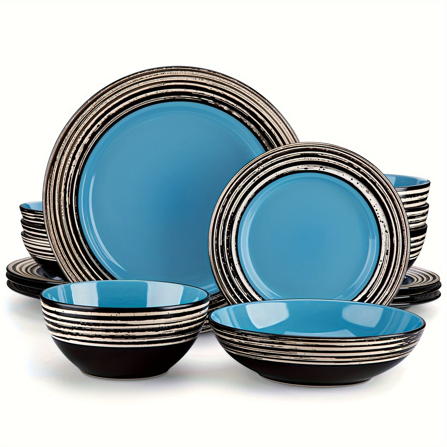 16-Piece Vancasso Round Stoneware Dinnerware Set - Durable Bark Glaze Plate Set with Service for 4, Scratch-Resistant, Dishwasher and Microwave Safe