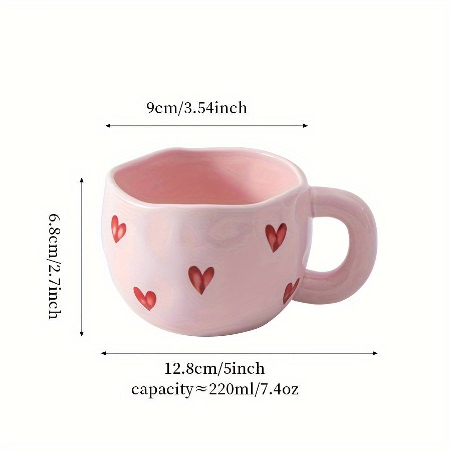 1pc Ceramic Coffee Mug with Red Heart Design, 7.4oz/220ml, Insulated, Reusable Cup for Latte, Tea, Milk - Machine Washable, Dishwasher & Microwave Safe for Home and Office Use, Coffee Cup
