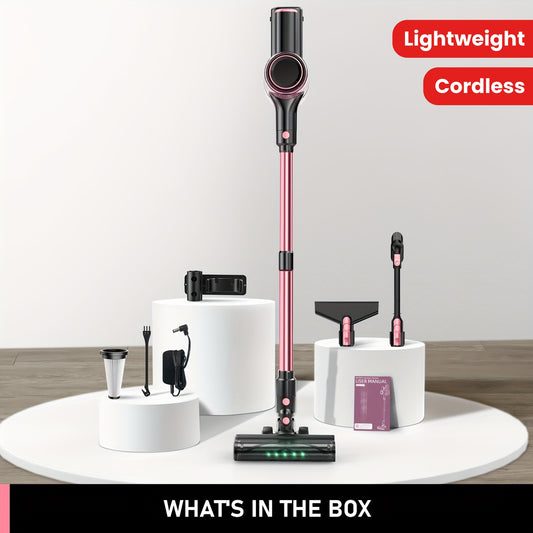 Cordless Vacuum Cleaner, 30Kpa 8 In 1 Lightweight Stick Vacuum With Sofa Brush, High-speed Motor, Anti-Tangle Brush With Green Light, 40mins Runtime Rechargeable Vacuums For Hardwood Floor, Carpet, Pet Hair, Pink