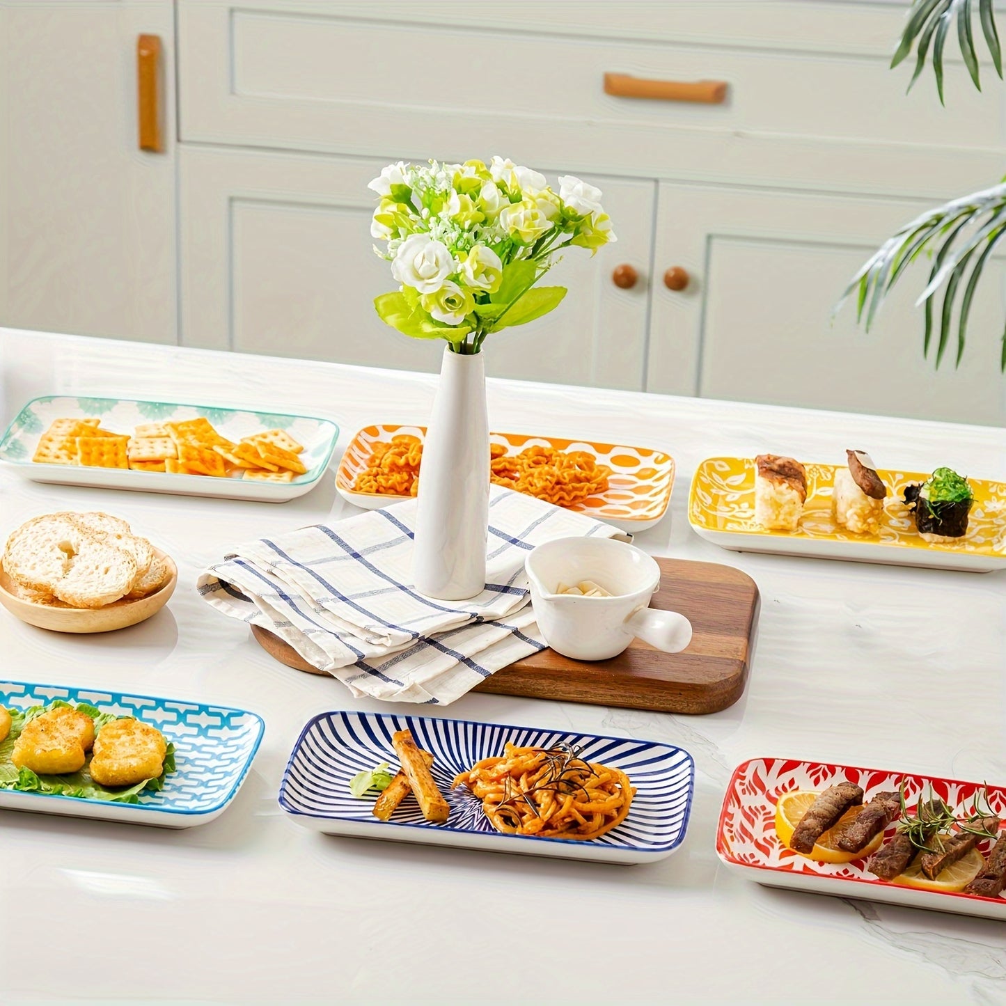 6pcs, Cerkik Rectangle Serving Plates Set, 8 Inch, Rectangular Ceramic Dinner Appetizer Dishes, Porcelain Platter For Sushi, Salad, Dessert, Pasta, Oven Microwave Dishwasher Safe, Valentine'S Day, Christmas, Weddings, Vintage