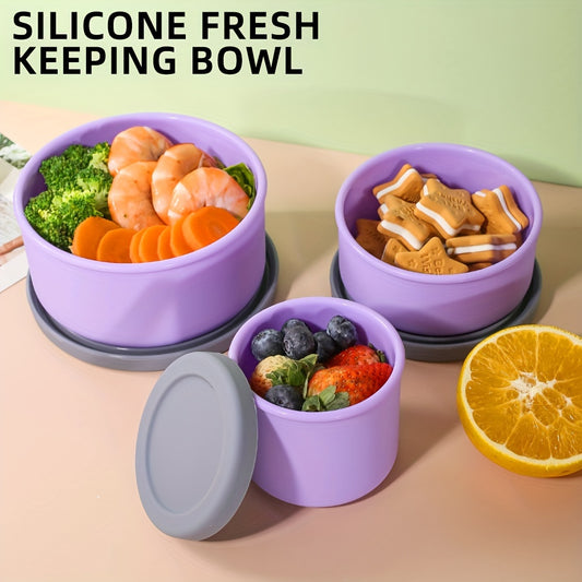 3pcs, Silicone Round Bento Box Lunch Box, Storage Leak Proof Dinner Container Silicone Microwave Bowl, Food Grade Leak Proof Silicone Lunch Box, Silicone Bento Lunch Box With Sauce Container, Back To School Supplies, Home Off