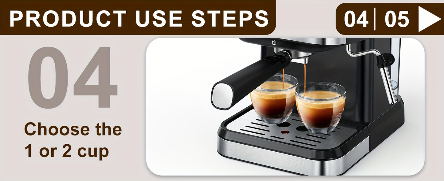 ICUIRE Espresso Machine with Milk Frother, Free milk bubble cup, 20 Bar Pump Pressure Coffee Machine, 1.5L/50oz Removable Water Tank, 1050W Semi-Automatic Espresso/Latte/Cappuccino Machines for Home Barista, Office, kitchen A