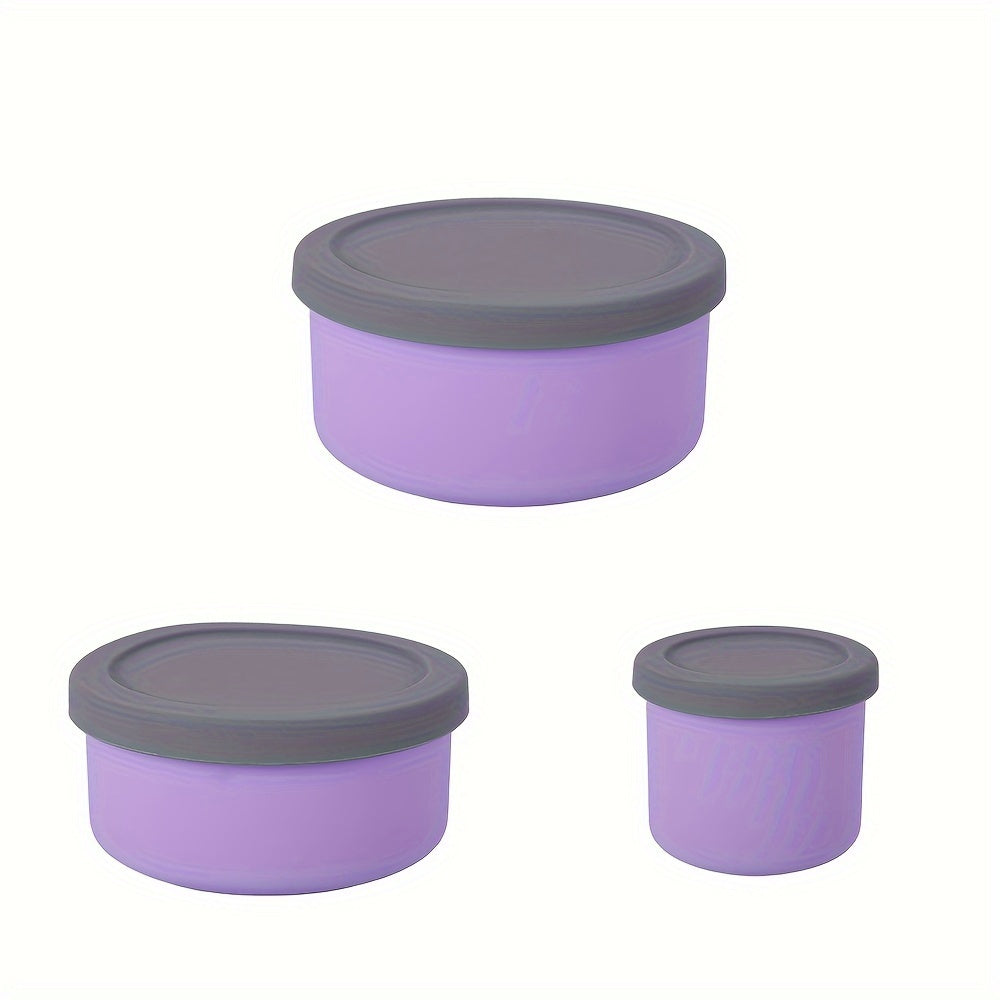 3pcs, Silicone Round Bento Box Lunch Box, Storage Leak Proof Dinner Container Silicone Microwave Bowl, Food Grade Leak Proof Silicone Lunch Box, Silicone Bento Lunch Box With Sauce Container, Back To School Supplies, Home Off