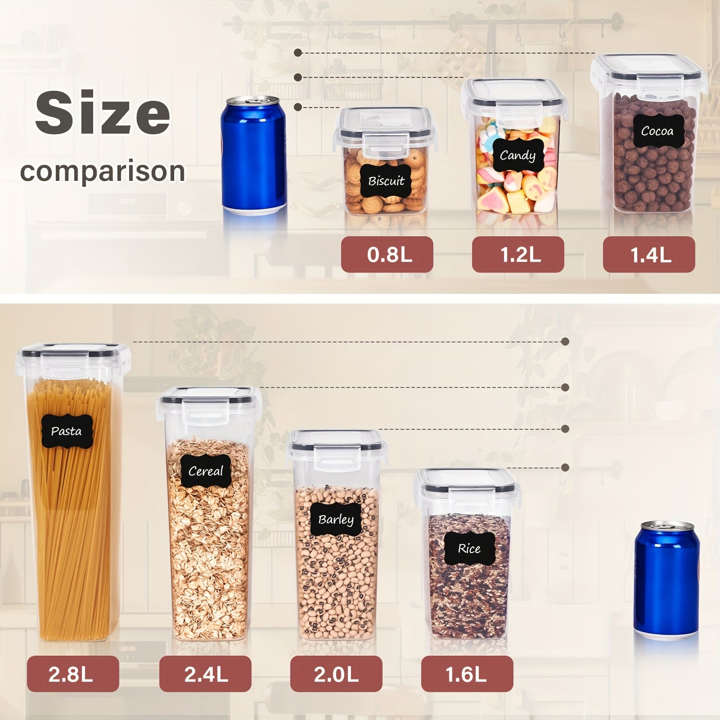 9Pcs Airtight Food Storage Containers With Lids, BPA Free, Plastic Kitchen And Pantry Canisters For Cereal, Dry Food, Flour And Sugar, Dishwasher Safe
