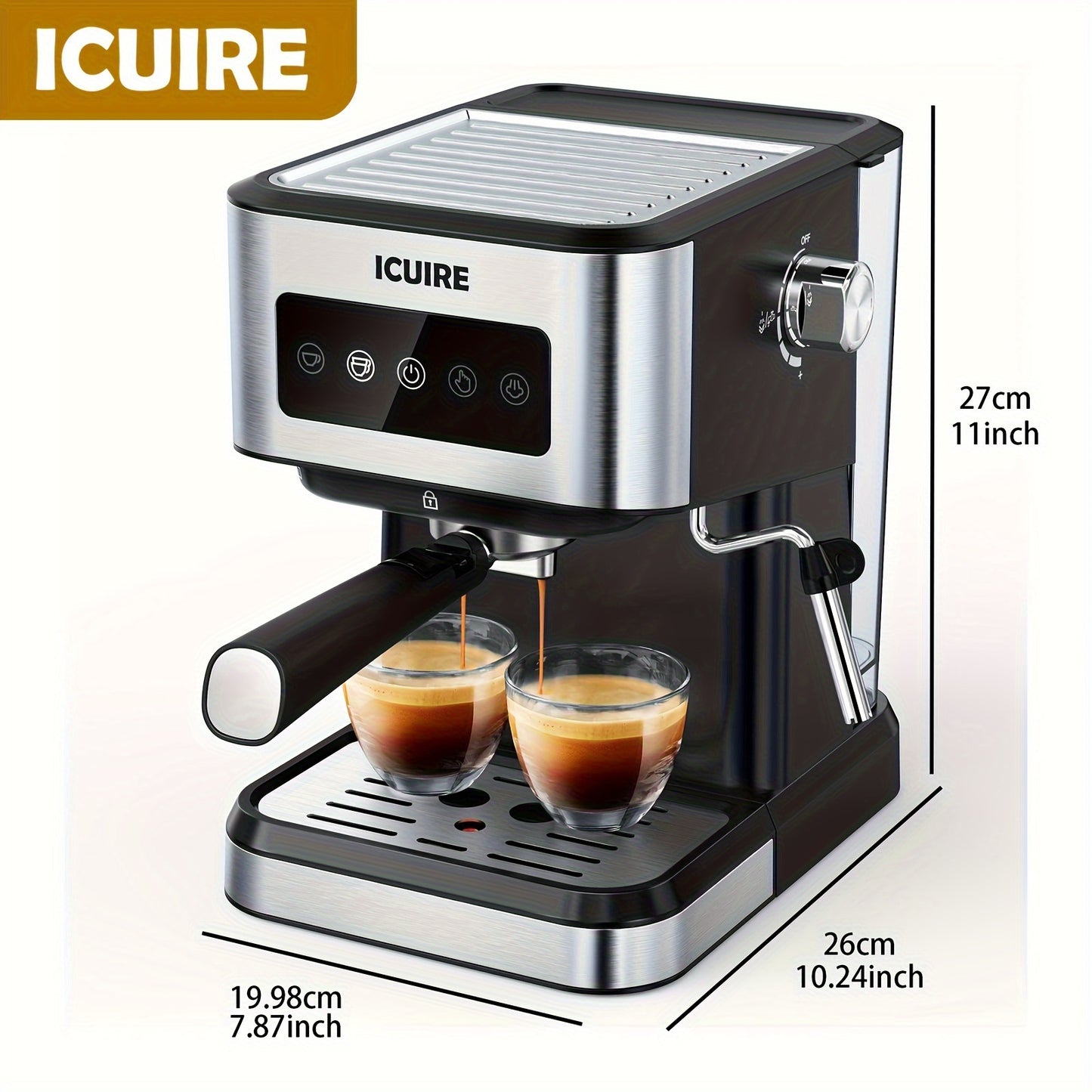 ICUIRE Espresso Machine with Milk Frother, Free milk bubble cup, 20 Bar Pump Pressure Coffee Machine, 1.5L/50oz Removable Water Tank, 1050W Semi-Automatic Espresso/Latte/Cappuccino Machines for Home Barista, Office, kitchen A