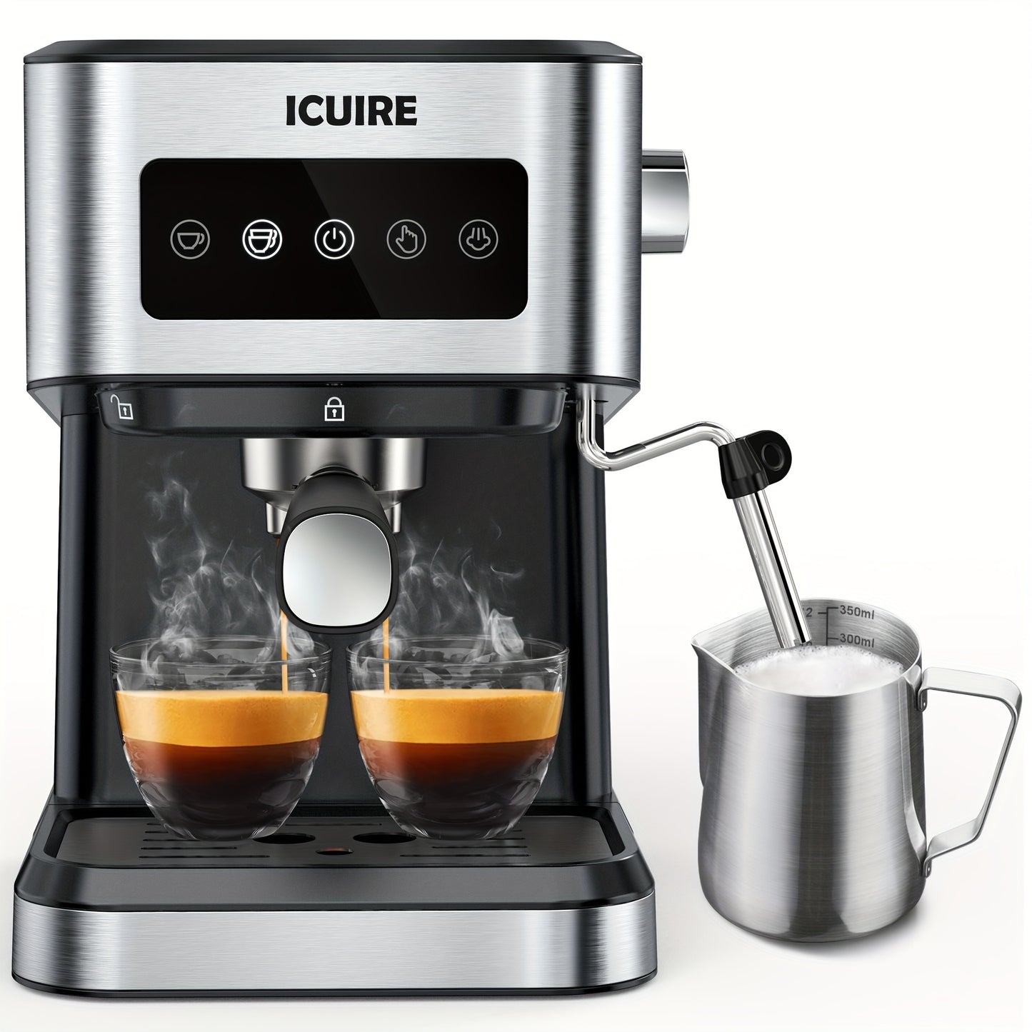 ICUIRE Espresso Machine with Milk Frother, Free milk bubble cup, 20 Bar Pump Pressure Coffee Machine, 1.5L/50oz Removable Water Tank, 1050W Semi-Automatic Espresso/Latte/Cappuccino Machines for Home Barista, Office, kitchen A