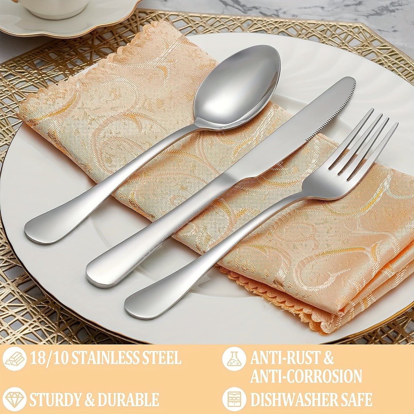 [30pcs Silverware Set Durable] 30pcs silverware set for 6 people, high-end stainless steel tableware set, mirror polished, durable household kitchen tableware set, including fork, knife and spoon set, dishwasher safe cleaning