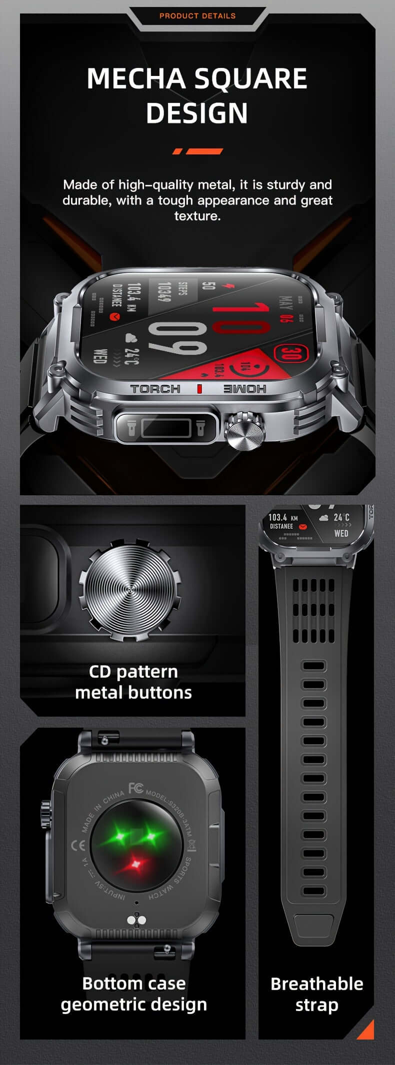 2.02" Smartwatch IP68 Waterproof for Men Women, Answer/Dial Calls Watch with LED Flashlight, Full Touch Screen Compatible with iPhone and Android Phones - Black