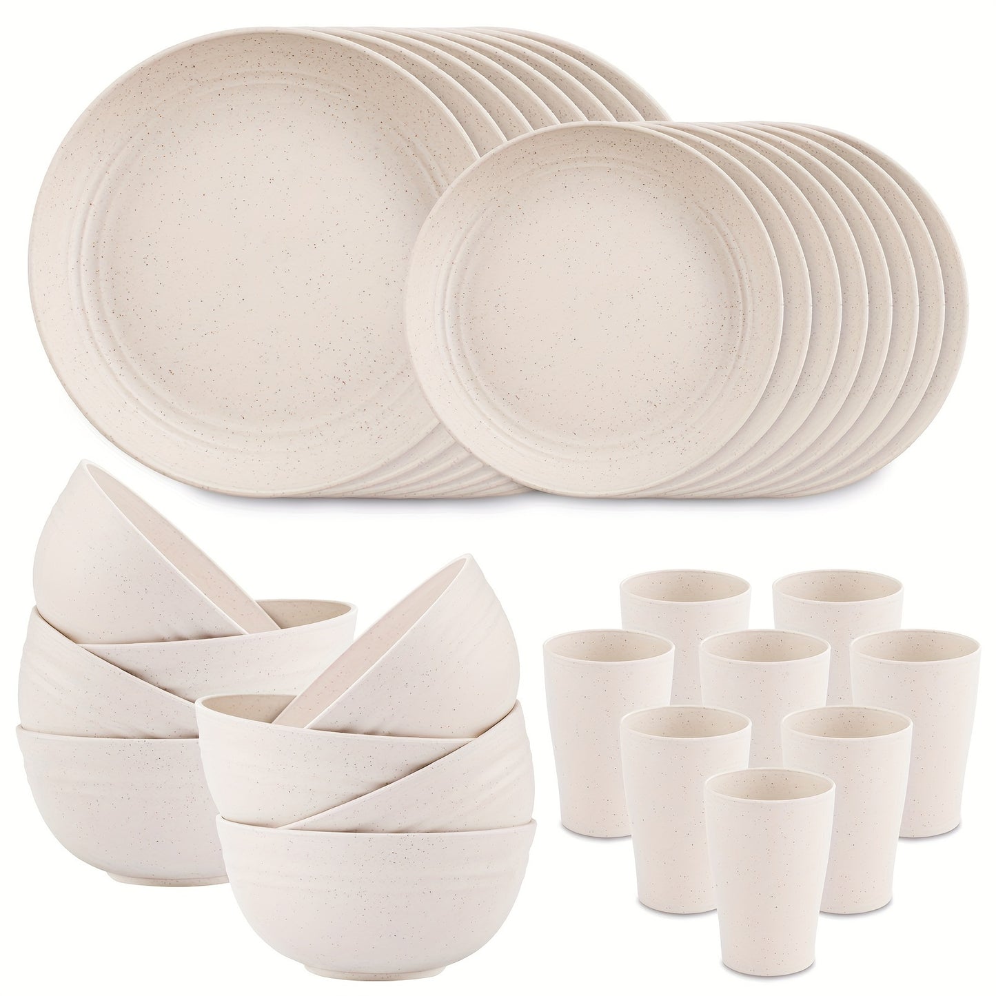 32pcs Vibrant Wheat Straw Round Dinnerware Set - Microwave & Dishwasher Safe, Unbreakable, Lightweight, Reusable - Perfect for 4th of July, Christmas, Halloween, Thanksgiving Celebrations with Family and Friends