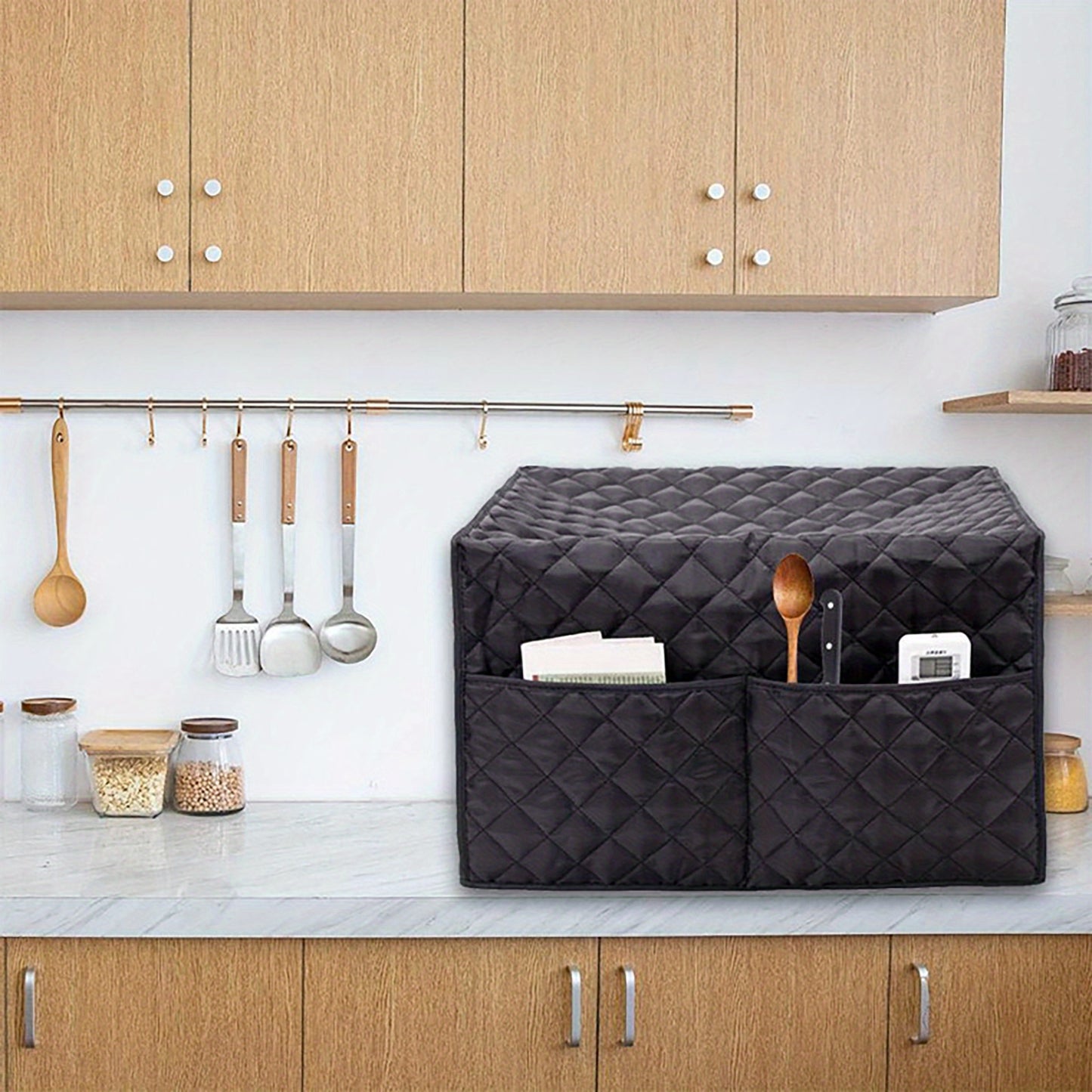 1pc Dustproof Convection Toaster Oven Cover with 2 Accessory Pockets - Protects Stand Smart Oven, Toaster Oven, Small Kitchen Appliances, Mixer, Coffee Maker, and Toaster Machine - Easy Storage and Cleaning