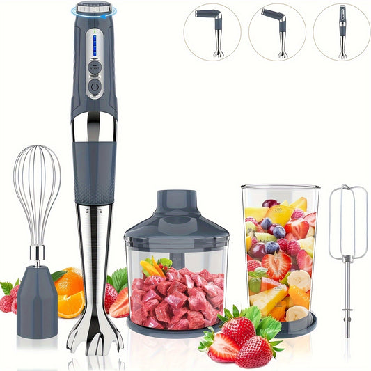 Cordless Immersion Blender, 4-in-1 Rechargeable Electric Hand Blender, 21-Speeds & 3-Angle Adjustable With 23.67oz Chopper, 23.67oz Beaker, Egg Whisk And Beater For Smoothies, Soup, Baby Food (Grey)