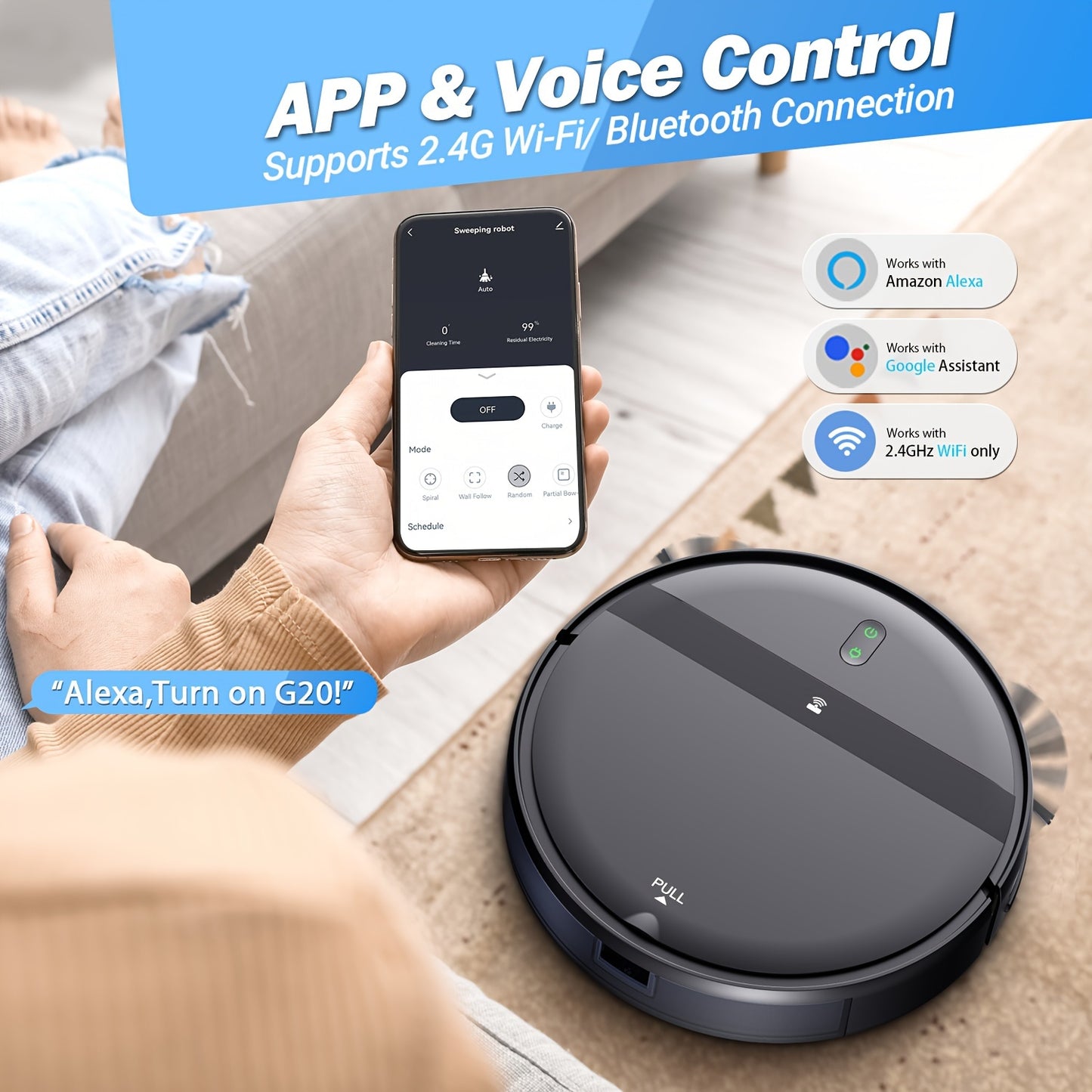 ZCWA G20 Robot Vacuum Cleaner Automatic Charging Intelligent Sweeping Robot Power Application Control Water Tank Wet Robot Vacuum Cleaner Electric Sweeper