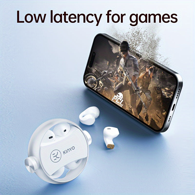 Kinglucky 4 in 1 Wireless Earbuds: Up to 76 Hours Playback, True Wireless Stereo, 360° Spatial Audio, 2 Pairs, Built-in Mic, Premium Bass, Adult Use, Open Ear Design, Compatible with Phones, Capacitive Mic, Polymer Li-Po Bat