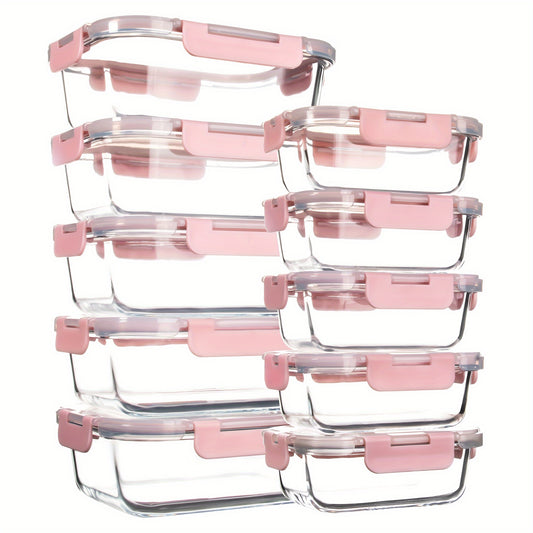 10 Pack Glass Food Storage Containers with Airtight Lids, Leak-Proof Meal Prep Containers with Lids, Dishwasher/Microwave/Freezer Safe