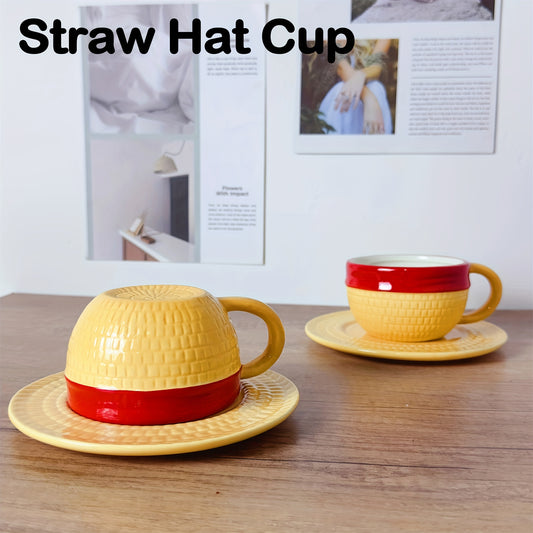 One Piece Ceramic Coffee Cups and Saucers Set - Microwave Safe, Lead-Free, Poly-Coated, Reusable, Round, Matching Set for Adults - Perfect Gift for Him/Her on Christmas, Easter, Halloween, Hanukkah, Thanksgiving