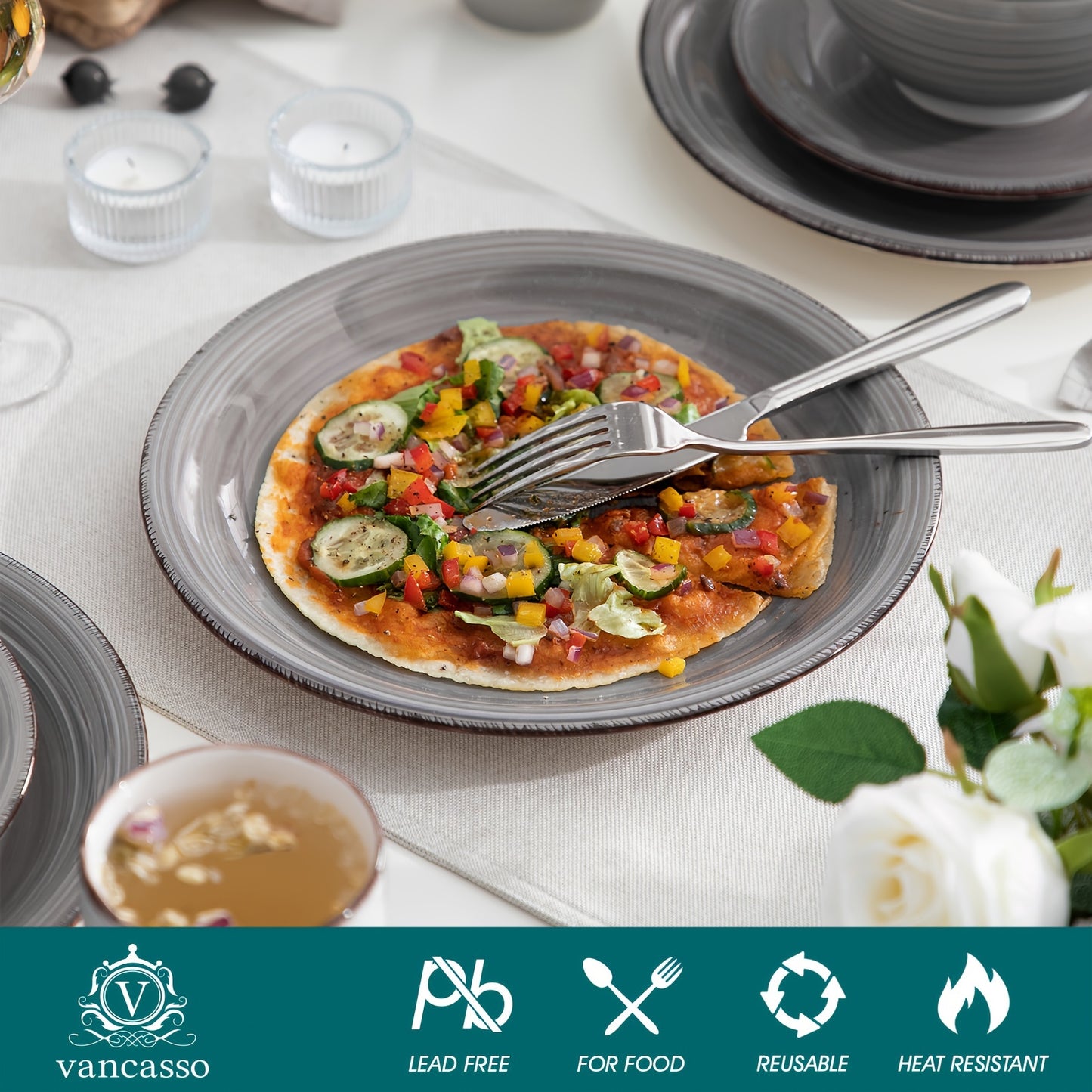 32-Piece Handpainted Stoneware Dinnerware Set - Artisanal Dining Delight for 8, Including Dishes & Plates - Scratch-Resistant, Microwave & Dishwasher Safe