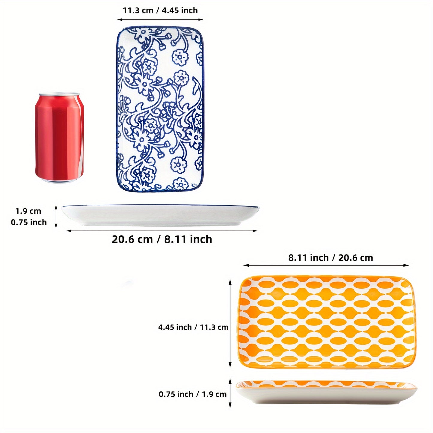 6pcs, Cerkik Rectangle Serving Plates Set, 8 Inch, Rectangular Ceramic Dinner Appetizer Dishes, Porcelain Platter For Sushi, Salad, Dessert, Pasta, Oven Microwave Dishwasher Safe, Valentine'S Day, Christmas, Weddings, Vintage