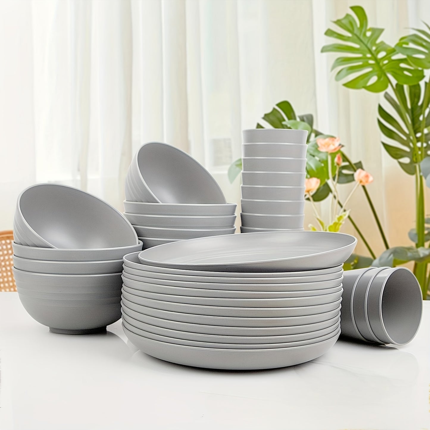 36pcs Black Wheat Straw Dinnerware Set Of 12, Plates And Bowls Set, Plastic Plates Reusable, Halloween Halloween Plastic Plates, Black Dishwasher And Microwave Safe, Unbreakable Dinnerware, Camping Plates.