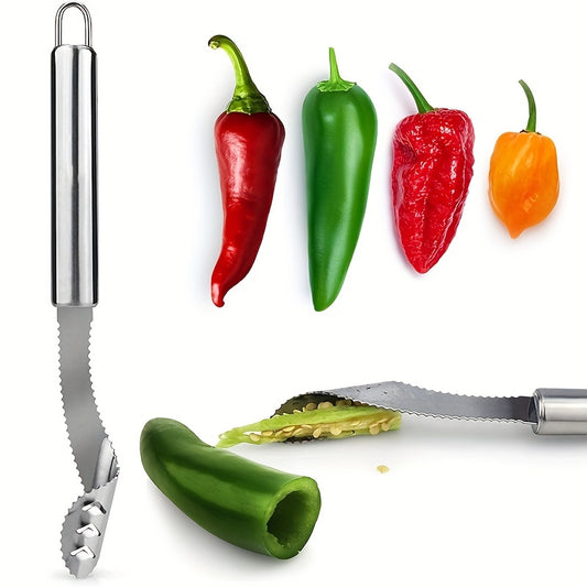 Upgrade Your Kitchen with This Multifunctional Serrated Stainless Steel Pepper Corer & Seed Remover!